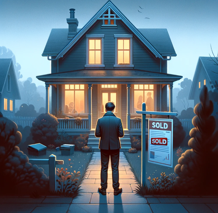 A man standing infront of a house that is sold